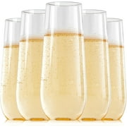 24 Pack 9 Oz Clear Plastic Champagne Flutes, Stemless Plastic Champagne Glasses Clear, Heavy Duty Toasting Glasses, Shatterproof and Disposable Cups Perfect For Any Party